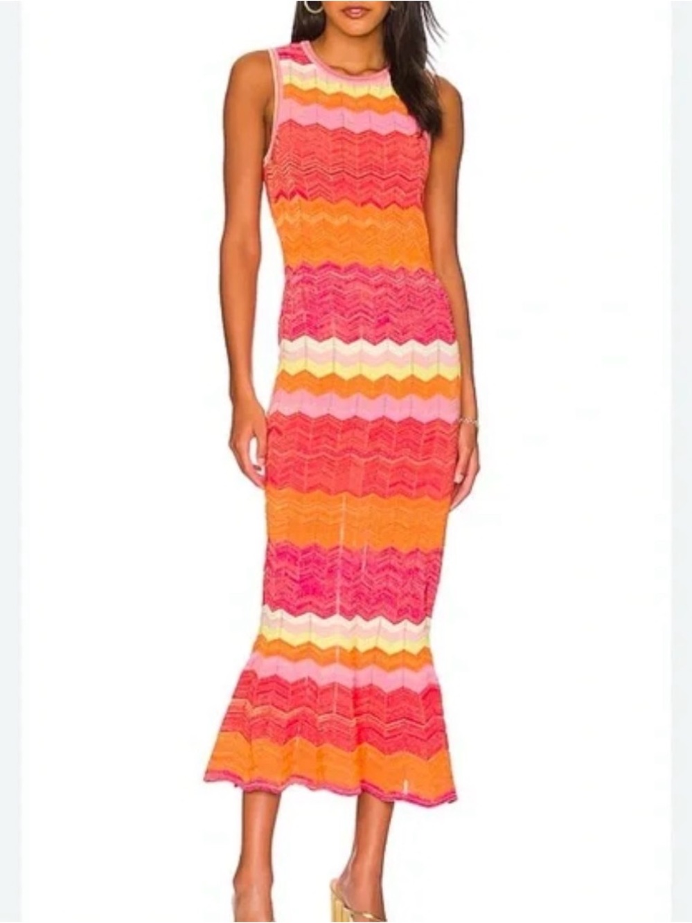 Milly Chevron Knit Maxi Dress - Pink, Orange & Cream